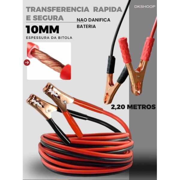 Cabo Chupeta Transferência 500 Amp Carro Caminhão Bateria Carga 10 MM Auxiliar de Partida