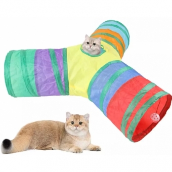 Brinquedo túnel para gatos Y com pelúcias – fácil de guardar cachorro