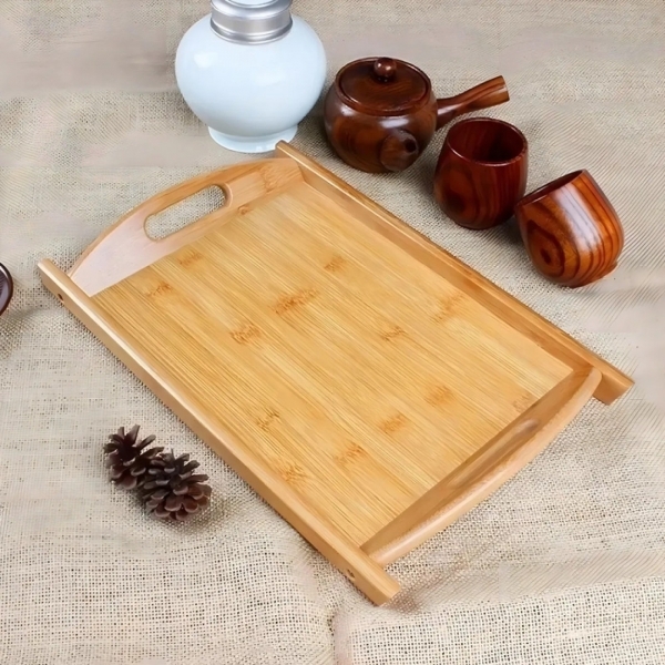 Bandeja Em Bambu Com Alça Para Servir Retangular 34X23Cm